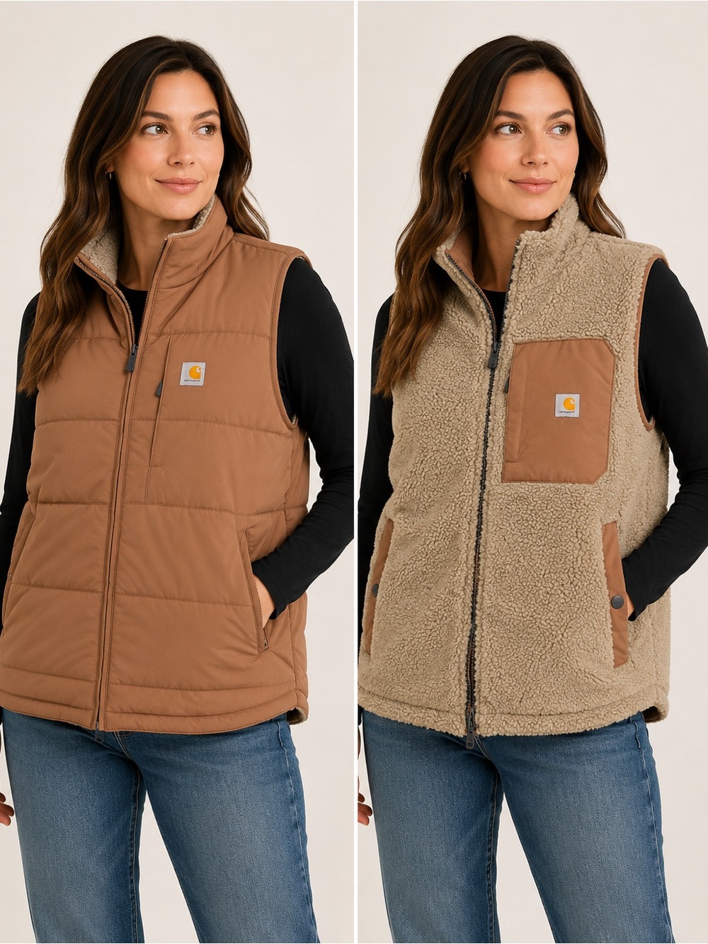 Carhartt Women's large Reversible Brown/Tan Sherpa Vest